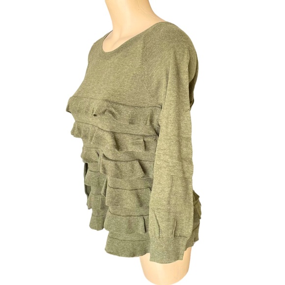 J. CREW Sweater Crew Neck Ruffled Tiers Cotton Wool Knit Olive Green Small - Picture 5 of 15